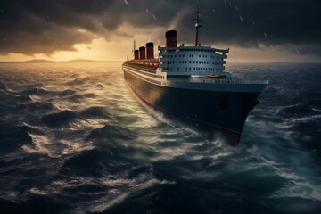 Ocean liner sailing through the Atlantic. Generative AI