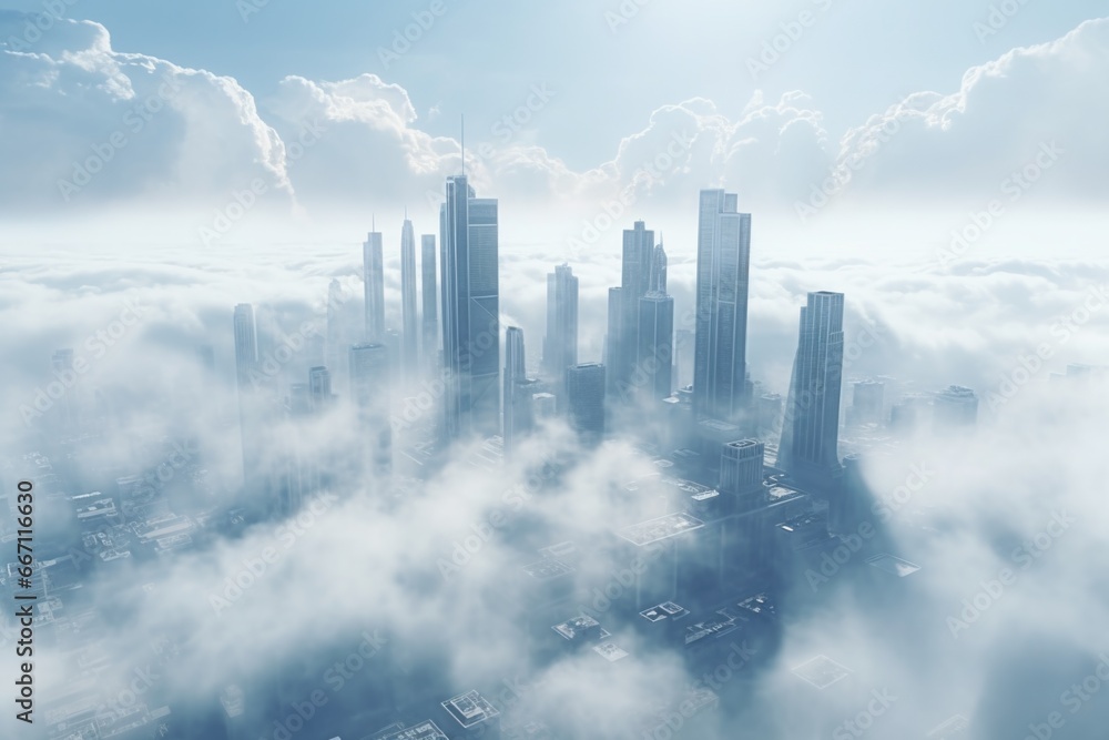 Poster a breathtaking view of a city floating in the clouds. perfect for illustrating dreams, fantasy world