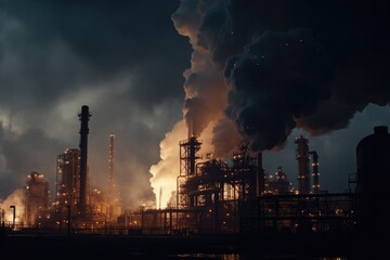 A large industrial factory emitting thick clouds of smoke. Perfect for illustrating pollution, manufacturing, or industrial processes. Can be used in articles, presentations, or educational materials