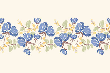 Floral Pattern embroidery ethnic floral seamless. Flower motifs paisley print template. Blue watercolour flowers ikat design hand drawn. Vector illustration. 