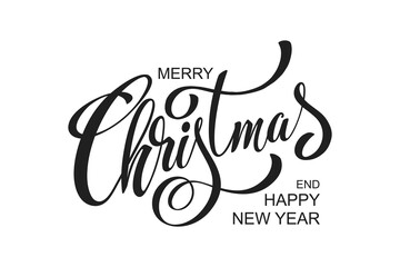 Merry Christmas and Happy New Year hand lettering calligraphy. Vector holiday illustration element.