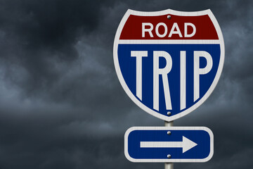 Road Trip message on highway road sign