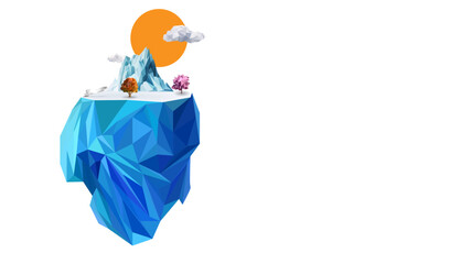 Island Iceberg mountain landscape, low poly modelling art design, background template texture vector