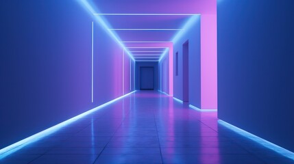 Hallway with pink and blue light