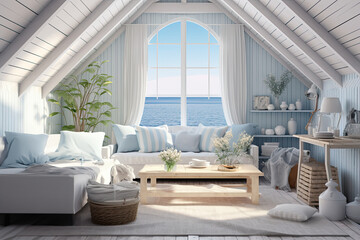 Attic floor inspired by coastal elements with sea view