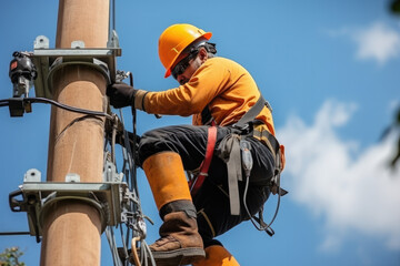 
Variation
25 Sep at 1:17 pm  Electrician in workwear is climbing a high power electric line...