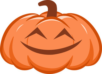 Cute orange pumpkin smiling, Halloween holiday decoration.