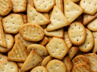 Crackers cookies of different shapes background. View top
