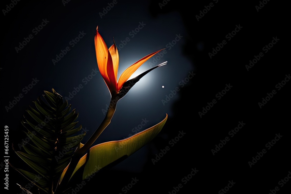 Poster a plant with a flower in the middle of it with a moon in the background. generative ai