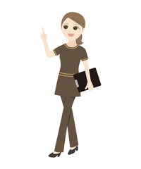 エステティシャン　指差す方向を見つめて笑顔　バインダー