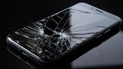 Fotobehang Zerbrochenes Handy. Glas vom Smartphone ist defekt und zerstört. Display funktioniert nicht mehr.  © Marco