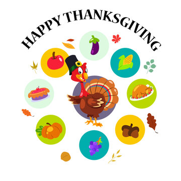 Happy Thanksgiving Turkey Icons Vector Illustration