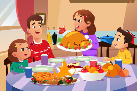 Thanksgiving Family Dinner Vector Illustration