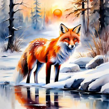 Illustration un renard en hiver