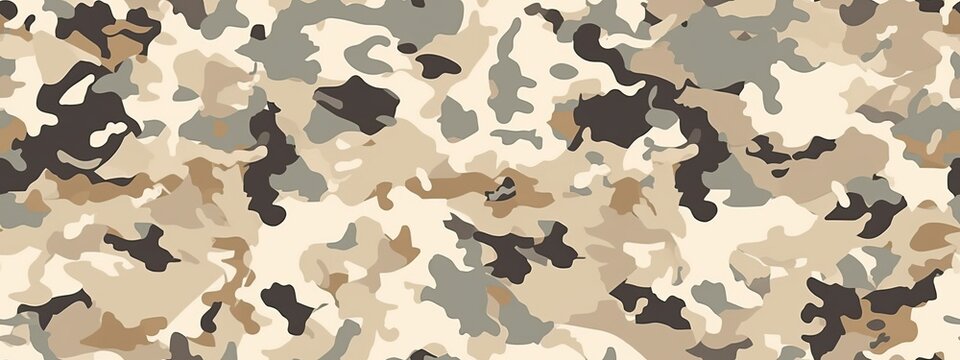 Seamless rough textured military, hunting, paintball camouflage pattern in a light brown khaki beige palette. Tileable abstract contemporary classic camo fashion textile surface design