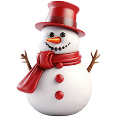3D snowman christmas, isolated on transparent background