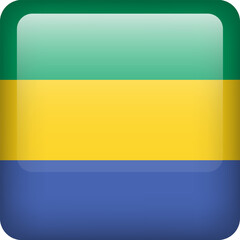 3d vector Gabon flag glossy button. Gabonese national emblem. Square icon with flag of Gabon