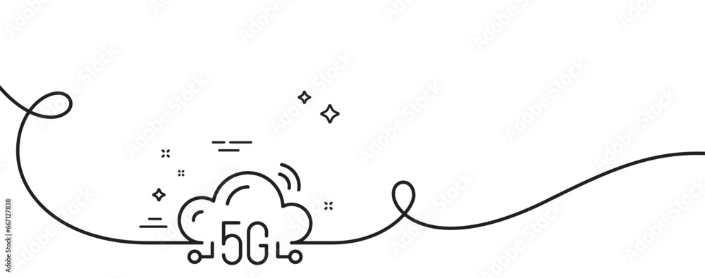Poster 5g cloud computing line icon. continuous one line with curl. wireless technology sign. mobile wifi i