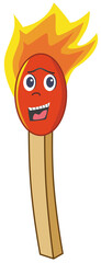 Cartoon Match - A Burning Matchstick with a Smiling Face