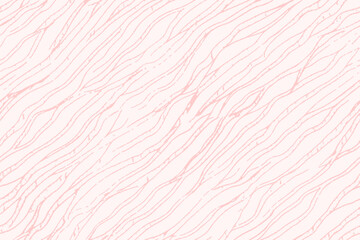 Dynamic hand drawn root texture, diagonal vector seamless pattern, organic pastel pink and white background. - 667127886