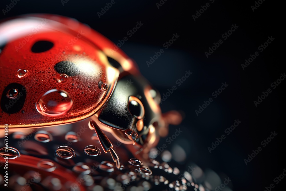Poster a ladybug sitting on top of a shiny surface. generative ai