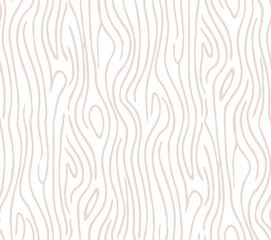 Wood linear texture, beige lines on white background, vector seamless pattern. - 667128482
