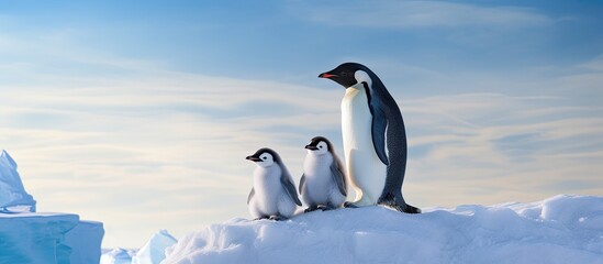 Antarctic penguin family with two offspring