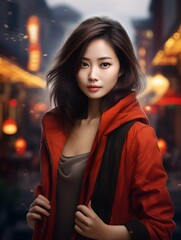 Fototapeta premium Beautiful young Asian woman portrait, cute girl wallpaper background photo