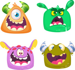 Cute cartoon Monsters. Set of cartoon monsters: ghost, goblin, bigfoot yeti, .troll, dragon and alien . Halloween design