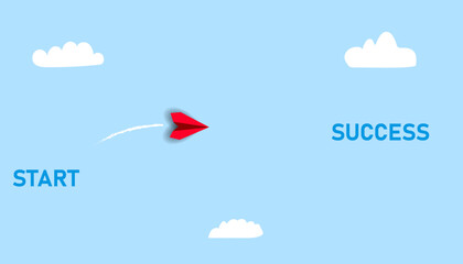 red plane going from Startup to Success.business creativity new idea discovery innovation technology. The idea of ​​progress, challenge.