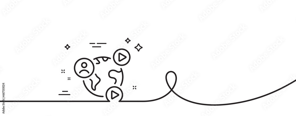 Poster virtual conference line icon. continuous one line with curl. online training sign. web presentation 