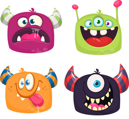 Cute cartoon Monsters. Set of cartoon monsters: ghost, goblin, bigfoot yeti, .troll, dragon and alien . Halloween design