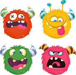Cute cartoon Monsters. Set of cartoon monsters: ghost, goblin, bigfoot yeti, .troll, dragon and alien . Halloween design