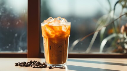 Pumpkin spice latte, iced coffee background photo