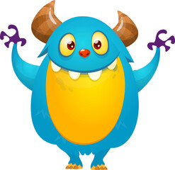 Funny cartoon monster character. Illustration of cute and happy creature or alien. Halloween vector design isolated