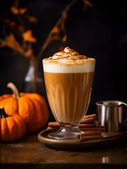 Pumpkin spice latte, iced coffee background photo