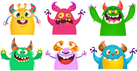 Cute cartoon Monsters. Set of cartoon monsters: ghost, goblin, bigfoot yeti, .troll, dragon and alien . Halloween design