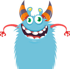 Angry cartoon monster character waving. Illustration of an  alien. Halloween vector design isolated