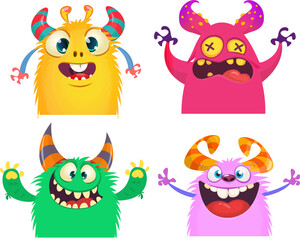 Cute cartoon Monsters. Set of cartoon monsters: ghost, goblin, bigfoot yeti, .troll, dragon and alien . Halloween design