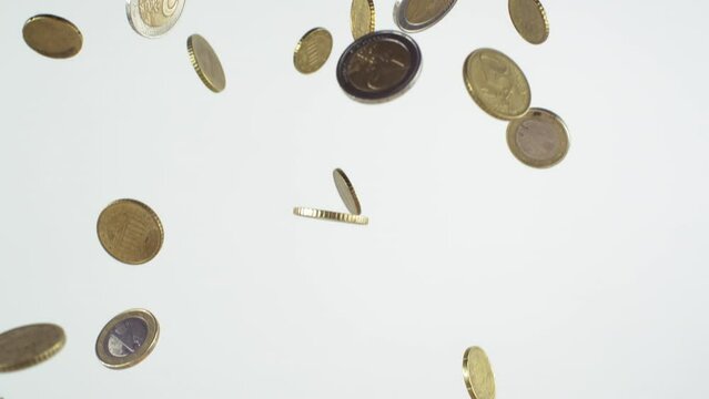 4K Highspeed video of euro coins falling down