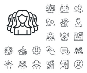 Human communication symbol. Specialist, doctor and job competition outline icons. Group of Women line icon. Teamwork sign. Women Group line sign. Avatar placeholder, spy headshot icon. Vector
