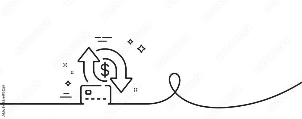 Poster money transfer line icon. continuous one line with curl. credit card sign. bank payments symbol. mon