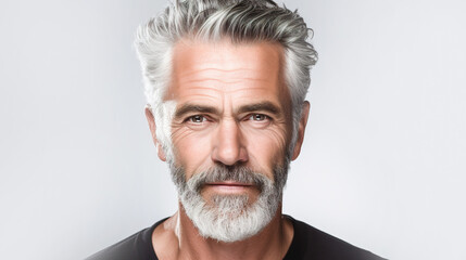 Handsome mature well-groomed man on a light background with copyspace - obrazy, fototapety, plakaty