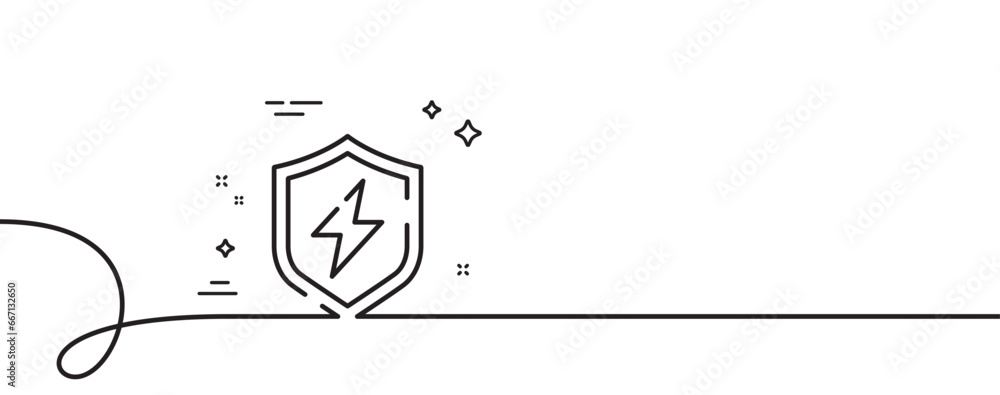 Poster power safety line icon. continuous one line with curl. electric energy shield sign. lightning bolt s