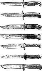 bayonets and tactical knives. equipment of different armies in the world. graphical vector set - obrazy, fototapety, plakaty