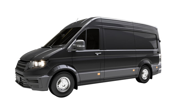 black transport van isolated on white