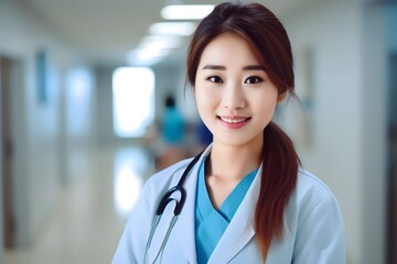 portrait of Asian doctor woman in hospital corridor