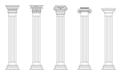 Greek roman column pillar ancient architecture line art set - obrazy, fototapety, plakaty