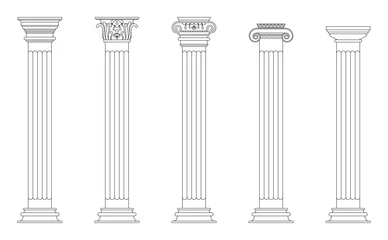 Deurstickers Greek roman column pillar ancient architecture line art set © arbaz