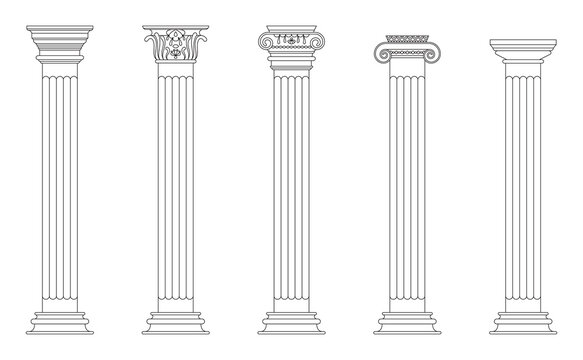 Greek roman column pillar ancient architecture line art set